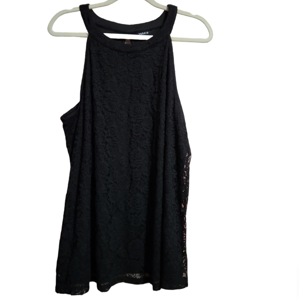 Torrid black lace high neck sleeveless top size 1